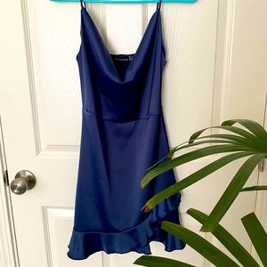 Silky Blue Cowl Neck Mini